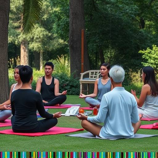 A group of people meditating together in a peaceful setting, illustrating social support and relaxation