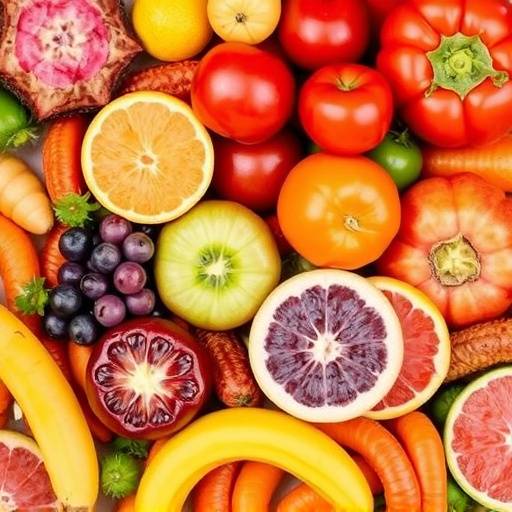 Assortment of colorful fruits and vegetables
