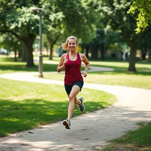 Woman running outdoors in a park